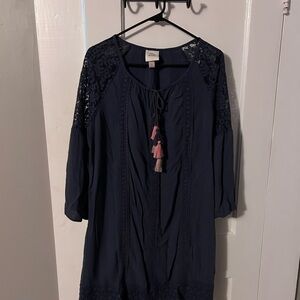 Knox Rose Navy Blue Dress with Pink Tassels